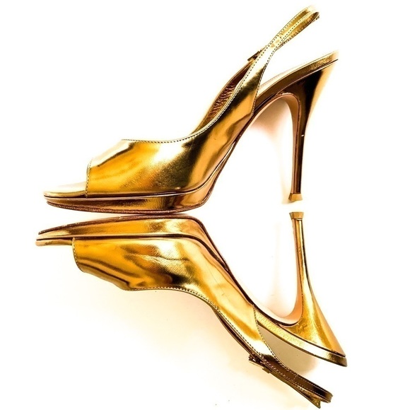 Metallic Gold Gianvito Rossi Peep-toe Slingback 38 - Picture 1 of 8